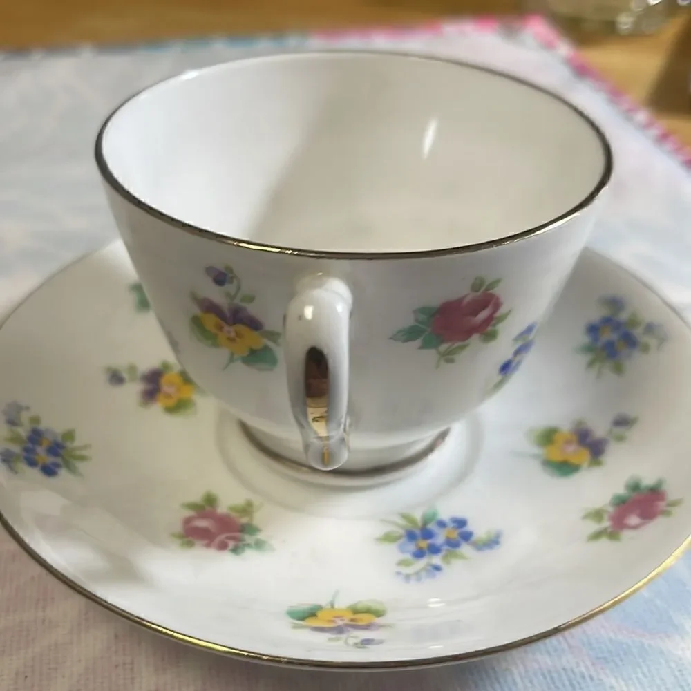 Vintage Crown Staffordshire 1950s Fine Bone China Tea Cup Set